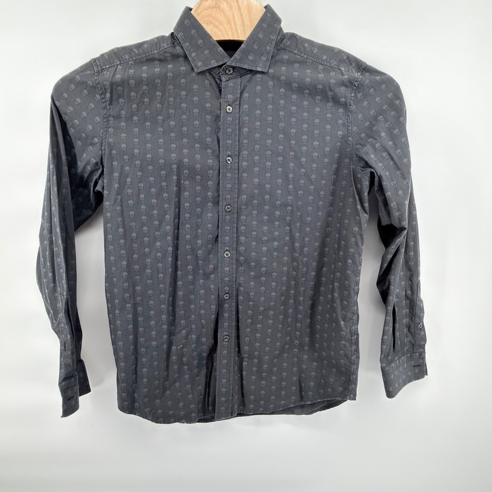 Robert Graham Button Front Shirt Mens L Black Skull Jacquard Tailored Fit